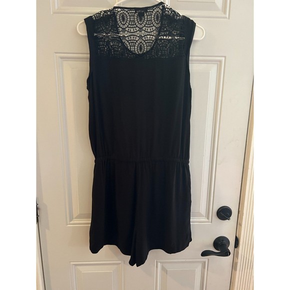 Loft Romper Womens Size Small Crochet Detail Black Short Drawstring Waist EUC - Picture 6 of 6